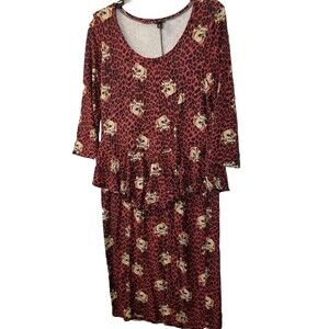Torrid Skull Bones Dress Womens 1X Red Black Peplum Animal Print Skater Stretch